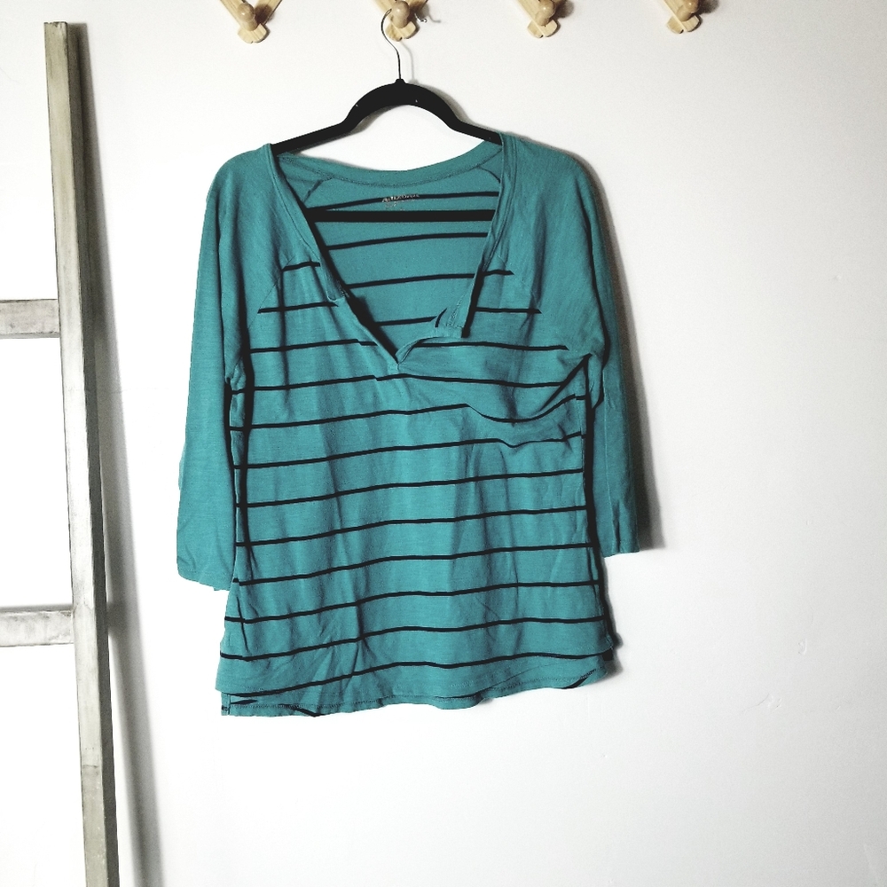 ARIZONA WOMEN'S TEAL WITH BLUE STRIPES BLOUSE SIZE XL